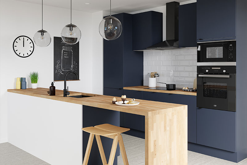 Modèle de cuisine Dorice bleu  mat - Brico Dépôt