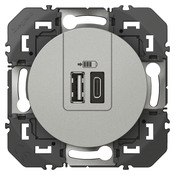 Prise chargeur 1 USB type A + 1 USB type C 3A "Dooxie" aluminium - Legrand - Brico Dépôt