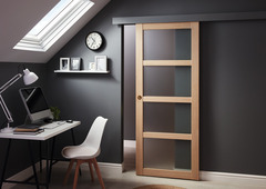 Porte coulissante bois vitrée Connemara 4 panneaux vitrés - Brico Dépôt