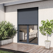 Porte-fenêtre aluminium gris 2 vantaux + volet roulant H.215 x l.140 cm - GoodHome - Brico Dépôt