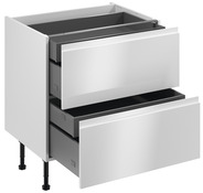 Meuble bas "Glorian" blanc brillant l.80 x h.72 x p.57 cm 2 casseroliers + 2 tiroirs intérieurs - Brico Dépôt