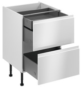 Meuble bas "Glorian" blanc brillant l.60 x h.72 x p.57 cm 2 casseroliers + 1 tiroir intérieur haut - Brico Dépôt