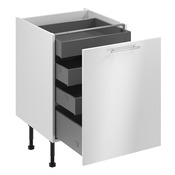 Meuble bas "Dorice" blanc brillant l.60 x h.72 x p.57 cm 1 porte 1 casserolier + 3 tiroirs - Brico Dépôt