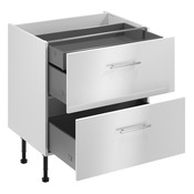 Meuble bas "Dorice" blanc brillant l.80 x h.72 x p.57 cm 2 casseroliers + 1 tiroir intérieur - Brico Dépôt