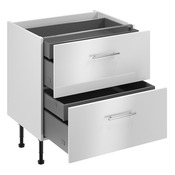 Meuble bas "Dorice" blanc brillant l.80 x h.72 x p.57 cm 2 casseroliers + 2 tiroirs intérieurs - Brico Dépôt