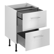 Meuble bas "Dorice" blanc brillant l.60 x h.72 x p.57 cm 2 casseroliers + 1 tiroir intérieur haut - Brico Dépôt