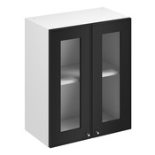 Meuble haut de cuisine "Pasilla" noir mat l.60 x h.72 x p.32 cm 2 portes vitrées - Brico Dépôt