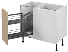 Meuble d'angle bas "Coline" imitation chêne clair l.100 x h.72 x p.57 cm 1 porte + rangement panier gauche - Brico Dépôt