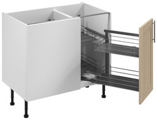 Meuble d'angle bas "Coline" imitation chêne clair l.100 x h.72 x p.57 cm 1 porte + rangement panier droit - Brico Dépôt