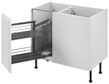 Meuble d'angle bas "Glorian" blanc brillant l.100 x h.72 x p.57 cm 1 porte + rangement panier gauche - Brico Dépôt