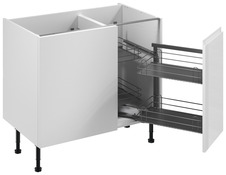 Meuble d'angle bas "Glorian" blanc brillant l.100 x h.72 x p.57 cm 1 porte + rangement panier droit - Brico Dépôt