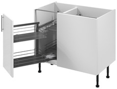 Meuble d'angle bas "Dorice" blanc brillant l.100 x h.72 x p.57 cm 1 porte + rangement panier gauche - Brico Dépôt