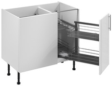 Meuble d'angle bas "Dorice" blanc brillant l.100 x h.72 x p.57 cm 1 porte + rangement panier droit - Brico Dépôt