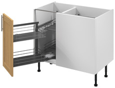 Meuble d'angle bas "Ilona" imitation bois vieilli l.100 x h.72 x p.57 cm 1 porte + rangement panier gauche - Brico Dépôt