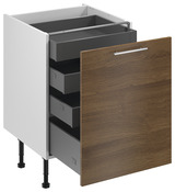 Meuble bas "Basilie" imitation chêne fumé l.60 x h.72 x p.57 cm 1 porte 1 casserolier + 3 tiroirs - Brico Dépôt