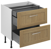 Meuble bas "Ilona" imitation chêne massif l.80 x h.72 x p.57 cm 2 casseroliers + 1 tiroir intérieur - Brico Dépôt