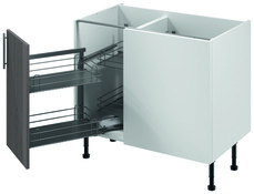 Meuble d'angle bas "Basilie" imitation chêne gris l.100 x h.72 x p.57 cm 1 porte + rangement panier gauche - Brico Dépôt