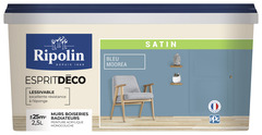 Peinture mur intérieur Satin 2,5 L Bleu moorea - Ripolin - Brico Dépôt