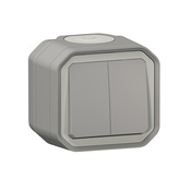 Double interrupteur va-et-vient ou poussoir "Plexo" complet saillie - Gris - Legrand - Brico Dépôt