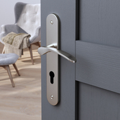 Poignée de porte "Loric" avec trou pour cylindre - Effet nickel - Entraxe 195 mm - Cooke and Lewis - Brico Dépôt