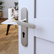 Poignée de porte "Marick" avec trou pour cylindre - Effet nickel - Entraxe adaptable 165-195 mm - Cooke and Lewis - Brico Dépôt