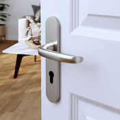 Poignée de porte "Goderic" avec trou pour cylindre - Effet nickel - Entraxe adaptable 165-195 mm - Cooke and Lewis - Brico Dépôt