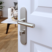 Poignée de porte "Derenic" avec serrure à condamnation - Effet nickel - Entraxe adaptable 165-195 mm - Cooke and Lewis - Brico Dépôt