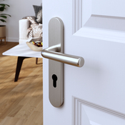 Poignée de porte "Derenic" avec trou pour cylindre - Effet nickel - Entraxe adaptable 165-195 mm - Cooke and Lewis - Brico Dépôt