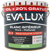 Peinture blanche intérieure 2 en 1 sous couche intégrée satin 10 L + 20% gratuit - Evalux - Brico Dépôt