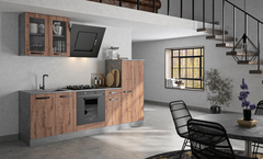 Cuisine en kit "Gina" imitation chêne vielli et béton texturé - L. 2,40 M - Brico Dépôt