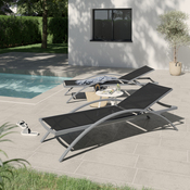 Lot de 2 bains de soleil "Kerica" gris et noir - Dim. L. 189 x l. 63 x H. 42 cm - Marque BLOOMA - Brico Dépôt