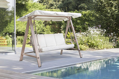 Balancelle en acier imitation bois avec coussins - Brico Dépôt