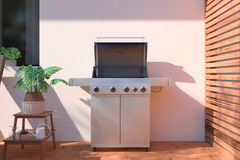 Barbecue en inox 4 feux - L. 142 x P. 52 x H. 115 cm. - Brico Dépôt