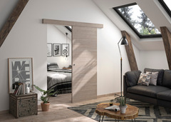 Kit porte coulissante "Verone" + rail aluminium couleur chêne taupe- H. 204 x 83 cm x Ep. 40 mm - Brico Dépôt