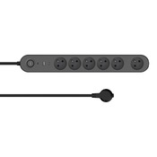 Bloc 6 prises 1,5 m gris et noir USB A + C - Brico Dépôt