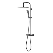 Colonne de douche thermostatique DINT noire, avec barre inox, pomme, douchette et flexible - Brico Dépôt