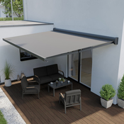 Store banne motorisé avec cassette L. 300 x H. 25 cm x l. 400 cm Gris - Marque BLOOMA - Brico Dépôt