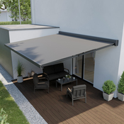 Store banne motorisé avec cassette + Led 5 x 3,5 m Gris - Marque BLOOMA - Brico Dépôt