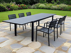 Table de jardin extensible aluminium et plateau en verre trempé gris anthracite - 4 à 10 personnes - Brico Dépôt