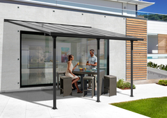 Pergola adossée en aluminium gris et toit en polycarbonate  4 x 3 m soit 12,83 M2 - Brico Dépôt