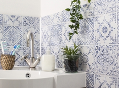 6 dalles murales PVC adhésives bleu et blanc effet carreaux de ciment "VINTAGE STYLE" 30X30 cm - Brico Dépôt