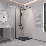 Paroi de douche à l'italienne l.90 x H.190 cm verre trempé 6 mm noir mat avec porte-serviettes - Brico Dépôt