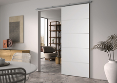 Kit porte coulissante blanc suspendue 83 cm rail aluminium 4 inserts - Brico Dépôt