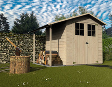 Abri de jardin bois couleur naturelle 12 mm 273x212x202 cm (3.24m²) et bûcher latéral LOVOU - Brico Dépôt