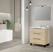 Ensemble meuble 3 tiroirs effet bois 80 cm avec vasque céramique + miroir LED DENVER - Brico Dépôt