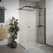 Paroi de douche WALK-IN 120 cm verre trempé 6 mm noir mat avec volet coulissant et porte serviettes - Brico Dépôt