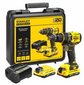 Perceuse - visseuse sans fil  V20 moteur Brushless 80 Nm 18 V + 2 batteries 2 Ah - Stanley Fatmax - Brico Dépôt