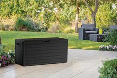 Coffre 270L en résine noire finition imitation bois pour rangement extérieur ATLAS - Keter - Brico Dépôt