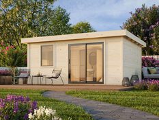 Studio de jardin bois massif 20 m² avec baie coulissante aluminium  anthracite LYDIA - Brico Dépôt