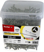 Seau de 800 chevilles à frapper 6 x 40 mm avec clou acier électrozingué - Fischer - Brico Dépôt